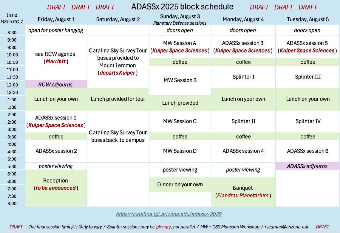 ADASSx 2025 Block Schedule, 2nd draft