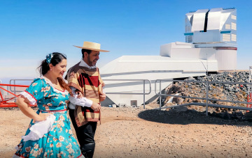 A scene from cueca performed at Cerro Pachón with Carolina Vargas and Claudio Araya. Credit: NOIRLab/NSF/AURA